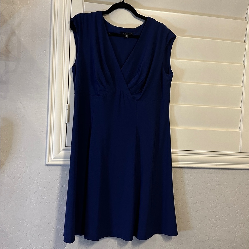 Sleeveless Royal Blue Midi Dress with Draped V-Neck